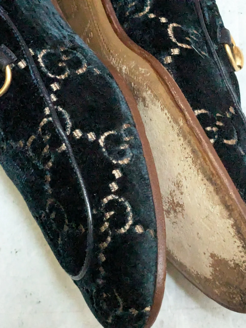 Gucci Men’s Velvet Horsebit Loafers Blue Men US 10.5 Monogram Logo